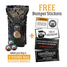 5 Pound Bag, Sticker Pack + BONUS Bumper Stickers | Rampage Coffee Co. Bundles Rampage Coffee Co. C-4 | Smooth Extreme Caffeine Blend Whole Bean 