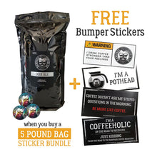 5 Pound Bag, Sticker Pack + BONUS Bumper Stickers | Rampage Coffee Co. Bundles Rampage Coffee Co. CODE BLK | Dark Roast Premium Blend Whole Bean