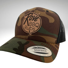 Rave BBQ Snapback Hat Rave Bbq Rubs Green Camo/Leather Patch 