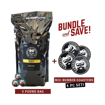 5 Pound Bag, Sticker Pack + BONUS Coaster Set | Rampage Coffee Co. Bundles Rampage Coffee Co. RIOT | Medium Roast Premium Blend Whole Bean 
