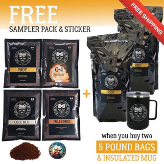 Two 5 Pound Bags, Insulated Mug + BONUS Sampler Bundle | Rampage Coffee Co. Bundles Rampage Coffee Co. 
